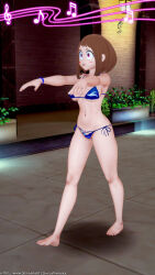 3d brown_hair empty_eyes femsub hypnotic_music large_breasts latinkaixa my_hero_academia ochaco_uraraka short_hair swimsuit zombie_walk