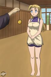 barefoot blonde_hair blue_eyes empty_eyes expressionless femsub kenichi_the_mightiest_disciple large_breasts long_hair miu_furinji open_mouth pendulum pocket_watch watermark