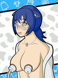  animal_ears animated animated_gif bangs blue_hair breasts cat_girl dazed drool edgeofthemoon female_only femsub glasses huge_breasts katie_(edgeofthemoon) lab_coat lactation milking milking_machine necklace open_mouth original ponytail spiral spiral_eyes symbol_in_eyes 