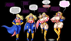  abs bimbofication blonde_hair breast_expansion breasts cape cathleen_bate dialogue femsub high_heels huge_breasts muscle_girl my_hero_academia schinkn sequence speech_bubble super_hero text thick_thighs thong torn_clothes transformation turning_the_tables 