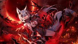 black_sclera corruption delta_(the_eminence_in_shadow) eye_color_change femsub game_cg glowing_eyes hair_color_change long_hair looking_at_viewer official red_eyes smile the_eminence_in_shadow white_hair