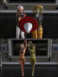 3d absurdres ahsoka_tano alien alien_girl arm_bands arms_above_head arms_behind_back bare_legs barefoot before_and_after bracelet breasts collar collarbone dancing feet female_only femsub goggles goggles_on_head green_skin happy_trance harem_outfit hera_syndulla legs midriff multiple_girls multiple_subs navel netorare orange_skin restrained sitting slave_bikini smile spiral spiral_eyes standing star_wars star_wars_rebels tentacles theheckle togruta twi&#039;lek