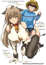  all_fours amagi_brilliant_park breasts censored collar cow_girl cowbell cuffs drool evil_smile fake_animal_ears fake_tail femsub glowing glowing_eyes heterosexual isuzu_sento large_breasts manip rebake smile spiral_eyes symbol_in_eyes text thighhighs 