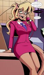  animal_ears bangs blonde_hair business_suit callie_briggs cat_ears cat_girl chair clothed fangs female_only femsub furry glasses green_eyes imightbemick jacket long_hair office office_lady open_mouth phone phone_call sitting skirt smile solo swat_kats t-shirt table tail text tie trigger uniform wide_hips 