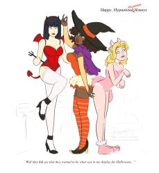 awmbh blonde_hair cat_ears costume femdom femsub forced_employee halloween mannequin posed statue text witch witch_hat
