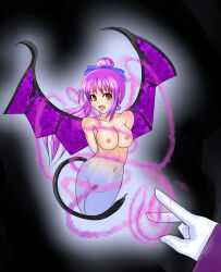 breasts demon_girl fangs femsub magic monster_girl purple_hair smoke succubus wings