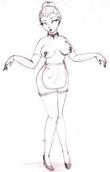  apron empty_eyes female_only femsub high_heels justsketchingviolets maid sketch topless 