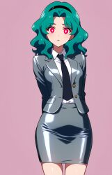 ai_art blush cx9000_(generator) expressionless eyebrows_visible_through_hair femdom femsub glowing_eyes hair_band hair_ornament pink_background red_eyes sailor_moon_(series) sailor_neptune simple_background skirt suit tie tight_clothing