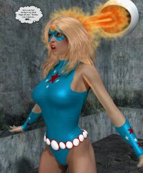 3d bare_shoulders belt blonde_hair blue_eyes bracers breasts corruption dazed eye_mask female_only femsub glowing lady_liberty_(ladytania) ladytania large_breasts leotard lipstick long_hair open_mouth original red_lipstick solo super_hero the_eye_(ladytania) thought_bubble