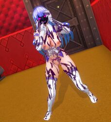  3d blue_hair bottomless censored corruption crotch_tattoo custom_maid_3d_2 dfish303 dronification exposed_chest female_only femsub gloves high_heels hypnotic_accessory long_hair magical_girl mask nipples opera_gloves pussy pussy_juice socks solo symbiote tattoo thighhighs topless torn_clothes 