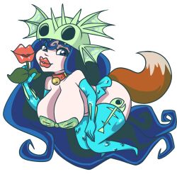 annetta_fish artist_request bimbofication blue_hair fairy huge_breasts large_breasts nipples rayman_(series) thighhighs