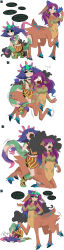  absurdres bent_over black_sclera body_swap breasts cleavage comic control_indicator dez_a_sketch dezzy eye_color_change eyeshadow femsub green_eyes hand_on_hip hypnotized_dom kneeling large_breasts league_of_legends maledom multicolored_hair neeko_(league_of_legends) open_mouth pink_hair possession purple_hair restrained royalty ruination shrunken_irises simple_background smile standing tail text viego_(league_of_legends) white_background white_eyes wounds yellow_eyes 