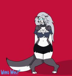 dog_girl female_only femsub furry happy_trance helluva_boss knees_together loona_(helluva_boss) non-human_feet ring_eyes solo tail wingthebluewolf wolf_girl