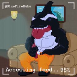  animated animated_gif ball_gag before_and_after bluefiremuku bottomless cum cum_in_mouth furry gag harness hypnotic_screen kaa_eyes male_only malesub masturbation moby_lick nude open_mouth orca_boy orgasm penis penis_milking pixel_art sharp_teeth sitting story street_sharks tech_control text tongue tongue_out topless 