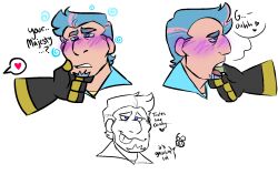  blue_hair blush confused dazed dialogue drool eye_roll finger_in_mouth humor male_only malesub mx_driftdrop non-binary non-binary_dom original phantom_hand pyro_(team_fortress_2) speech_bubble spiral spiral_eyes tally_crash_(mx_driftdrop) team_fortress_2 tongue_out white_background 