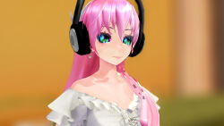 3d breasts empty_eyes female_only femsub happy_trance headphones large_breasts long_hair luka_megurine pink_hair symbol_in_eyes tech_control vocaloid