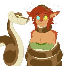  blush bondage breasts cleavage coils disney elora faun femsub furry happy_trance kaa kaa_eyes large_breasts plsgts red_hair short_hair simple_background smile snake spyro_the_dragon_(series) the_jungle_book trembling white_background 