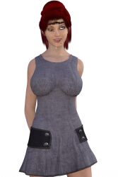 3d andrea_(maddieschanges) dress drool female_only femsub freckles green_eyes happy_trance lobotomy original red_hair solo stitches theheckle unfocused_eyes