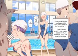    absurdres age_difference altered_common_sense ass bare_shoulders blonde_hair blush brown_hair censored cleavage closed_eyes clothed_sex collarbone dialogue erect_nipples erect_nipples_under_clothes erection fellatio femsub hard_translated huge_breasts leotard maledom masturbation multiple_girls multiple_subs no_bra nyuu_(manekin-eko) ore_ga_nani_shite_mo_atarimae purple_hair red_hair shiden_(nyuu) sideboob speech_bubble sweat swimsuit thought_bubble wet_clothes 