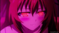  blush empty_eyes female_only femsub glowing glowing_eyes mio_naruse red_eyes red_hair screenshot smile solo spoilers the_testament_of_sister_new_devil very_long_hair 