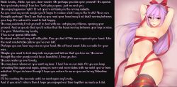  armpits bare_shoulders bottomless bragging breasts caption collarbone curvy elf elf_ears female_only femdom hourglass_figure jjmayoboy_(manipper) kerasu long_hair looking_at_viewer manip midriff naked_ribbon navel open_mouth pov pov_sub purple_eyes purple_hair ribbon ribbon_bondage ricegnat shiny_skin small_breasts smile text thighhighs topless valentine&#039;s_day wholesome 