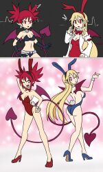  arms_above_head ass bare_legs blonde_hair breasts bunny_ears bunny_girl bunnysuit cleavage demon_girl disgaea etna female_only femsub flonne from_behind hand_on_hip happy_trance heart heart_eyes high_heels legs long_hair mythkaz one_eye_open posed posing red_eyes red_hair smile symbol_in_eyes tagme tail very_long_hair wings wink 