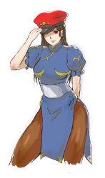  breasts capcom chun-li corruption enemy_conversion female_only femsub glowing glowing_eyes hat large_breasts military_hat solo street_fighter 