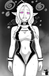 delicious_in_dungeon elf elf_ears erect_nipples_under_clothes female_only femsub latex marcille_donato monochrome pink_eyes rosvo solo sweat