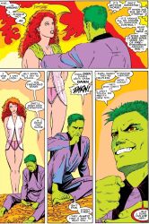 breasts comic dialogue femsub green_skin jean_grey long_hair maledom marvel_comics mesmero open_mouth red_hair resisting smile speech_bubble text underwear x-men