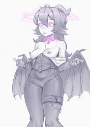  breasts collar drool expressionless female_only femsub gmun horns hypnotic_accessory pink_eyes tagme wings 