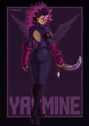  bad_end bodysuit enemy_conversion hat high_heels long_hair multicolored_hair shadaloo_dolls street_fighter victoriamikoto weapon yasmine_(street_fighter) 