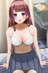 bra brown_hair cellophane_tape drool empty_eyes femsub original purple_eyes school_uniform skirt tongue tongue_out