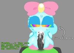 blowjob_face cum dandy's_world dialogue hypnotic_eyes kaa_eyes poppy_(dandy's_world) vee_(dandy's_world)