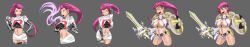  aegislash alternate_hairstyle bare_legs before_and_after bikini_armor cleavage crop_top earrings exposed_chest femsub gauntlets glowing glowing_eyes hand_on_hip jessie lipstick long_hair navel nintendo ongcs123 open_mouth pokemon pokemon_(anime) pokemon_(creature) posing possession purple_hair shield simple_background skirt smile sword team_rocket thighhighs tongue tongue_out weapon 