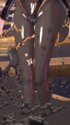3d absurdres alternate_costume androgynous_dom corruption femsub genshin_impact hypnotic_slime kuromaru latex legs m.u.g.e.n. mona_(genshin_impact) pantyhose possession slime symbiote tagme taihou1944 thigh_focus thighs
