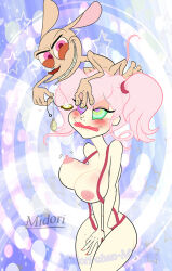 amber_sheller blonde_hair blush breasts dazed dog_boy erect_nipples expressionless femsub happy_trance kaa_eyes large_breasts midori-chan nail_polish open_clothes open_mouth original ren standing standing_at_attention swimsuit the_ren_and_stimpy_show twintails