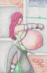  absurdres breasts expressionless femsub green_eyes huge_breasts hyper_breasts long_hair lunakiri open_clothes original red_hair traditional zombie_walk 