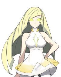  blonde_hair breasts female_only femsub glowing glowing_eyes hand_on_hip happy_trance hypnotic_accessory icontrol_(manipper) kyou_(iuciferic) large_breasts looking_at_viewer lusamine manip milf nintendo pokemon pokemon_sun_and_moon simple_background smile solo spiral_eyes symbol_in_eyes very_long_hair white_background 