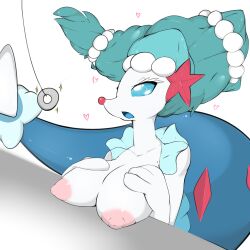  bottomless breasts coin dazed empty_eyes expressionless female_only femsub fluffbug furry heart huge_breasts nintendo nude open_mouth pendulum pokemon pokemon_(creature) primarina simple_background solo spiral_eyes symbol_in_eyes topless very_long_hair 