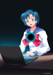 blue_hair breasts computer haryudanto large_breasts sailor_mercury sailor_moon_(series) school_uniform short_hair