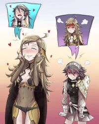 angry armor blonde_hair blush body_swap breasts closed_eyes clothed_exposure femdom femsub fire_emblem fire_emblem_fates gloves green_eyes grey_hair hairband heart large_breasts long_hair mlp-nocturne nintendo opera_gloves ophelia_(fire_emblem) panties pink_eyes skirt soleil_(fire_emblem) underwear