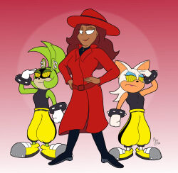 carmen_sandiego carmen_sandiego_(character) furry mrgametv ring_eyes rouge_the_bat saluting sonic_the_hedgehog_(series) standing_at_attention surge_the_tenrec