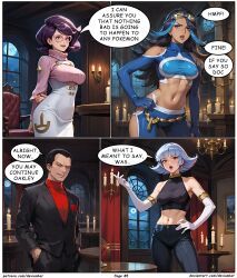 admin_shelly ai_art black_hair dark_skin devianbar dialogue giovanni glasses grey_hair large_breasts long_hair nintendo oakley pokemon purple_hair short_hair team_aqua team_hypno team_rocket text wicke