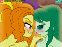  adagio_dazzle ahegao animated animated_gif bare_breasts blush breast_press breasts chin_hold drool equestria_girls evil_smile female_only femdom femsub freckles green_hair green_skin long_hair my_little_pony no_bra nude open_mouth orange_hair orange_skin pink_eyes smile spiralwash_eyes tongue tongue_out uzzi-ponydubberx wallflower_blush yuri 