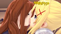 3d darkness_(konosuba) english_text kissing kono_subarashii_sekai_ni_shukufuku_wo! monster_girl succubus tagme takumisrealmtf text transformation wiz_(konosuba) yuri