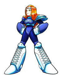bodysuit capcom corruption empty_eyes expressionless female_only glowing glowing_eyes long_hair megaman_(series) megaman_x_(series) ponytail red_hair robot robotization sam tech_control totally_spies transformation wrestling