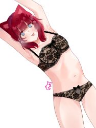 armpits arms_above_head blue_eyes cat_girl female_only femsub happy_trance heart_eyes lingerie m3esaki red_hair solo tongue_out
