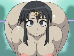  ass azumanga_daioh bare_shoulders bent_over black_hair bottomless breasts coin collarbone confused crossed_eyes dazed empty_eyes expressionless female_only femsub ghostec huge_ass humor large_ass meme minamo_kurosawa nipples nude outdoors pendulum pov signature slouching solo standing thick_thighs topless 