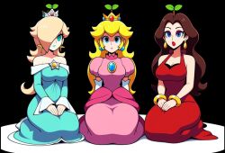 ai_art blonde_hair brown_hair earrings empty_eyes floro_sprout kneeling nail_polish nintendo paper_mario pauline princess_peach princess_rosalina super_mario_bros. super_paper_mario