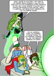 all_fours dc_comics emerald_empress expressionless femdom femsub glowing glowing_eyes green_eyes green_hair jenni_e magic mary_marvel panties sketch spiral_eyes super_hero supergirl superman_(series) symbol_in_eyes text traditional underwear western